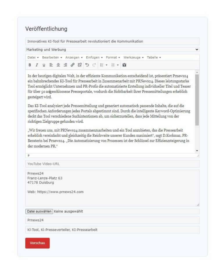 Prnews24’s KI-Tool: Ihr Schlüssel zu effektiverer und SEO-optimierter Pressearbeit